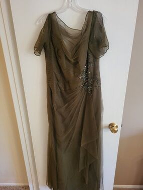 Elegant Olive Green Beaded Evening Dress
